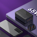USB ومنفذين TYP-Cشاحن مكتبي بشاشة ليد بقوة  65 واط مع منفذين