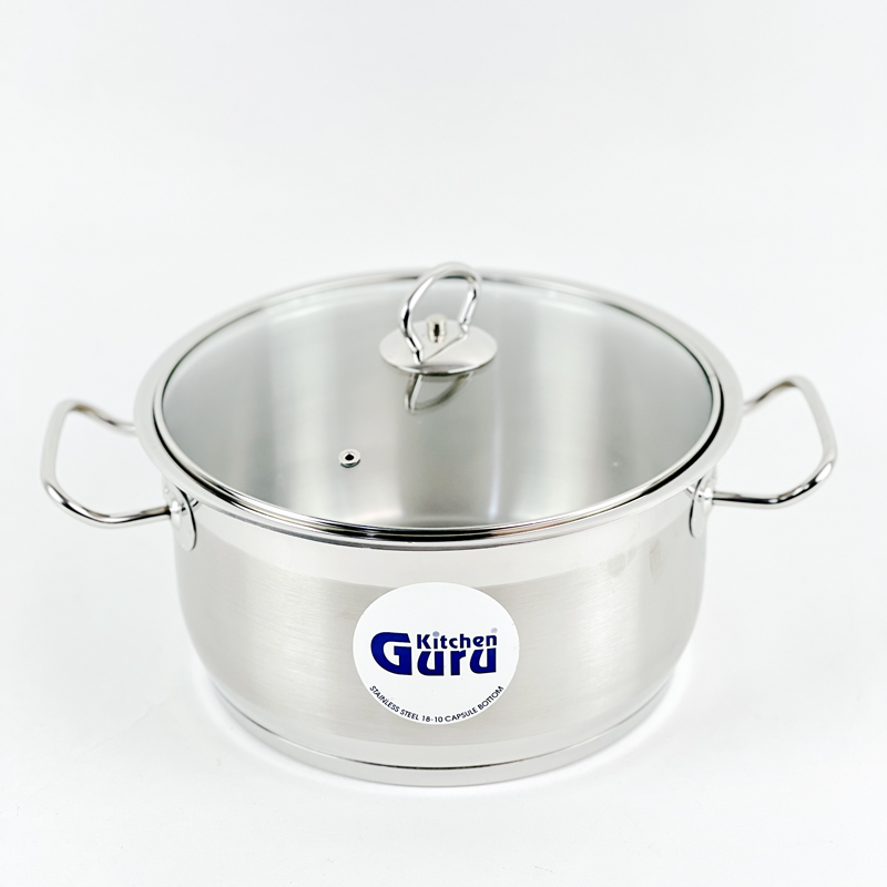 حلة استانلس استيل بغطاء زجاجي ويدين لسهولة الحمل  - مقاس 24سم