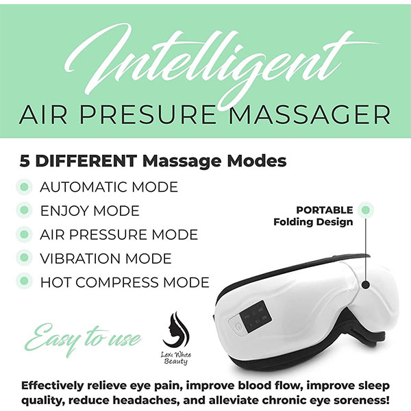 جهاز مساج العين الذكي بتقنية الضغط الهوائي والاهتزان والبلوتوث - قابل للشحن بيو اس بي