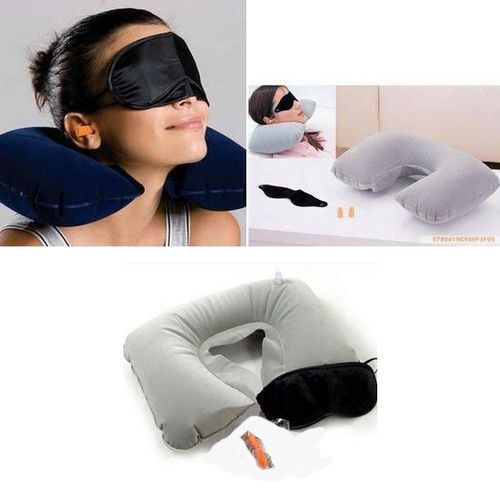 طقم سفر 3 *1 وسادة قابلة للنفخ و قناع للعين وسدادات أذن