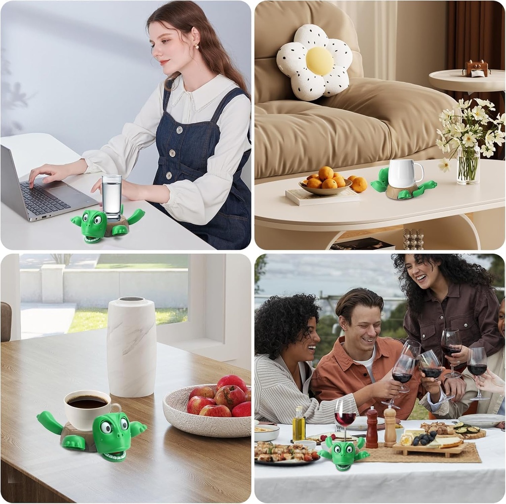 كوستر على شكل سلحفاة ثلاثية الأبعاد بتعبير مضحك عند وضع الكوب مع ستاند للموبايل