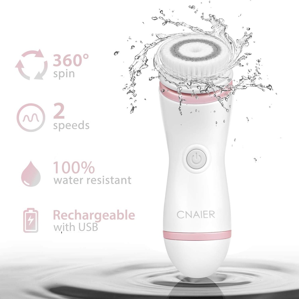 جهاز تنظيف وتقشير الوجه بالفرش الدوارة القابلة لإعادة الشحن مع 4 رؤوس فرشاة