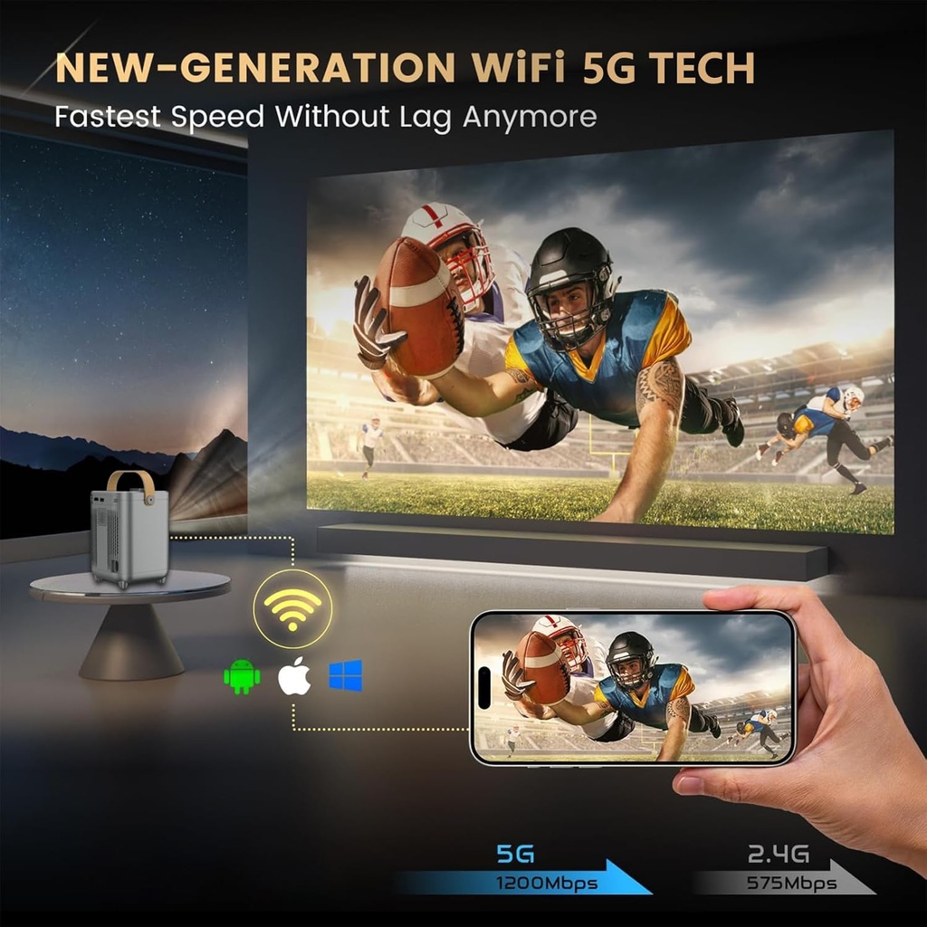 بروجيكتور محمول بدقة فور كي يدعم الواي فاي والبلوتوث