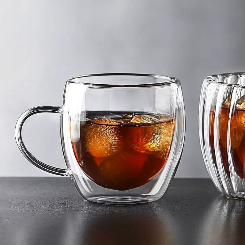 مج زجاج دبل شفاف 150 ملل لشرب وتقديم القهوة والعصائر