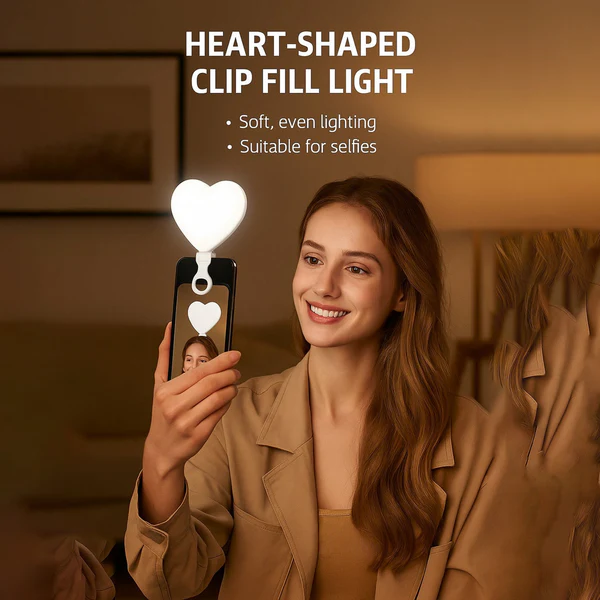 رينج لايت بتصميم قلب ب 3 اضاءات مع مشبك للتعليق بيو اس بي للشحن