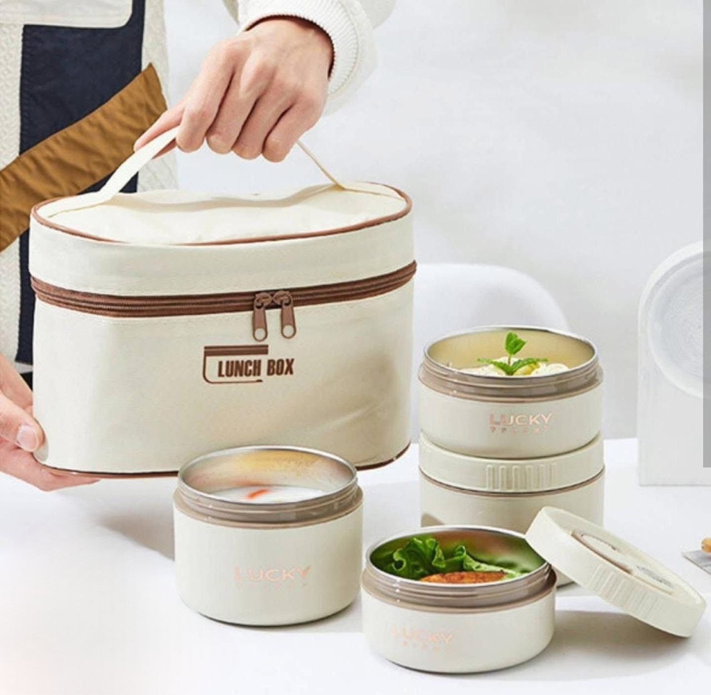 طقم لانش بوكس  4 علب بغطاء محكم الغلق مع شنطة حرارية لحفظ الطعام