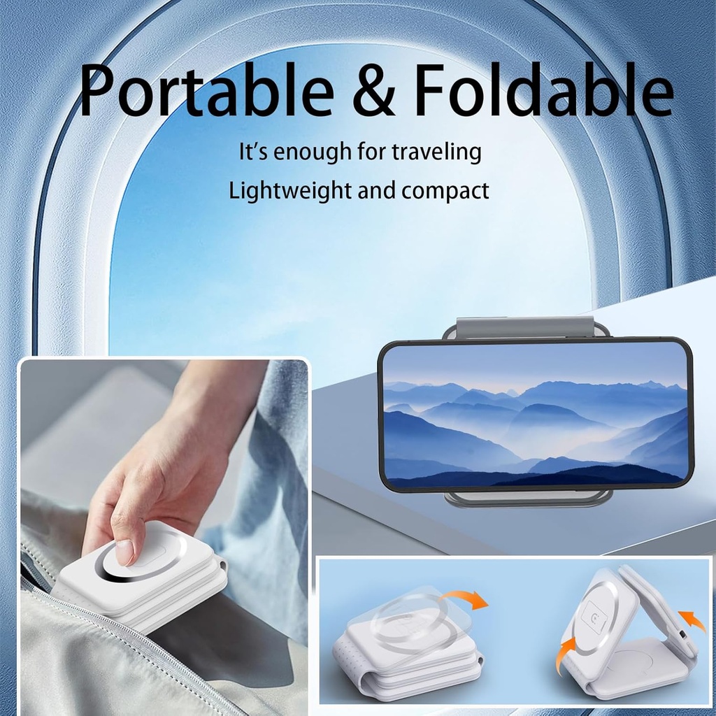 شاحن لاسلكي 3 * 1 للأيفون والايربودز وأبل واتش مغناطيسي قابل للطي 15 واط