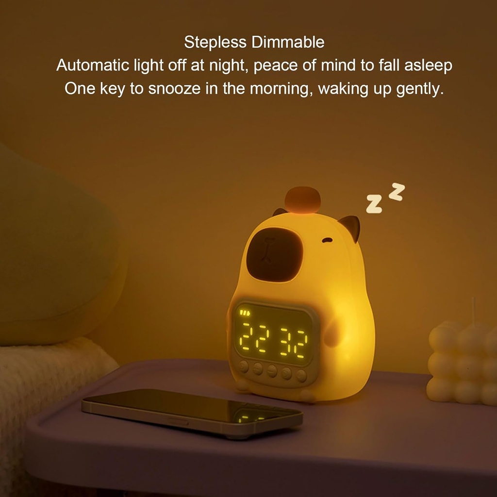 ساعة ومنبه بتصميم دبدوب مع ضوء ليلي لغرف النوم