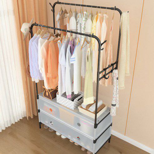 ستاند لتنظيم الملابس مع هوك جانبي لتعليق الشنط والاسكارف و 2 درج لتنظيم الاحذية