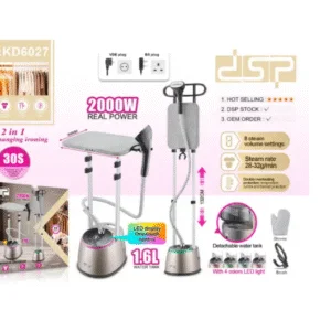 مكواة بخار عمودية بستاند لكي الملابس بقدرة 2000 واط وسعة 1.6 لتر