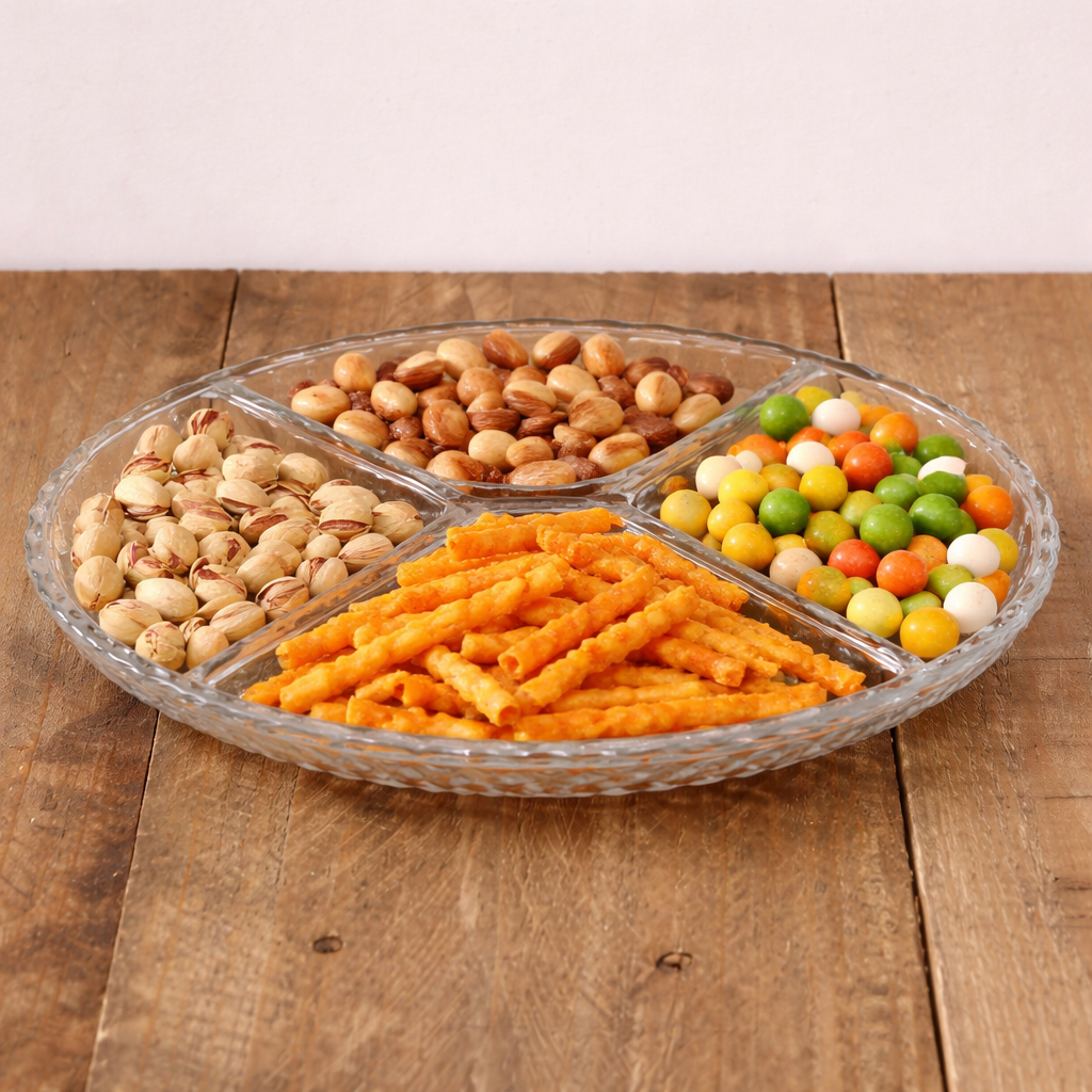 طقم تسالي مكون من قطعتين من الزجاج الشفاف لتقديم المكسرات والكاندي