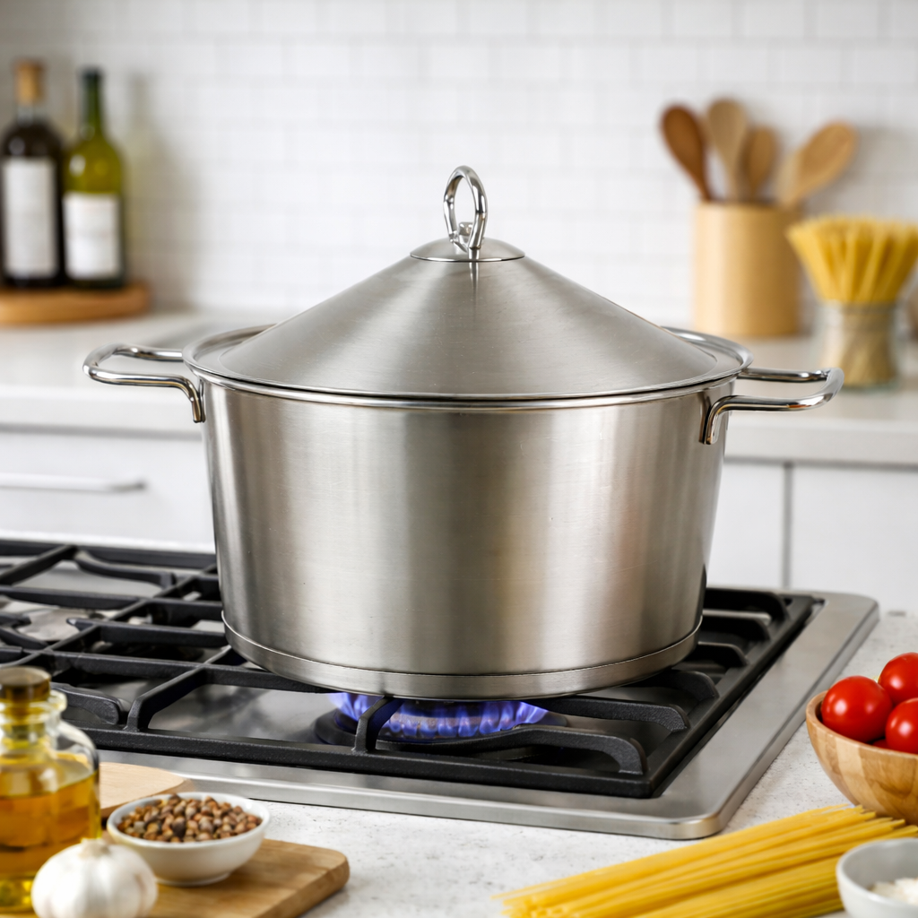 حلة استانليس ستيل مقاس 24 * 12سم بغطاء ويدين لسهولة الحمل