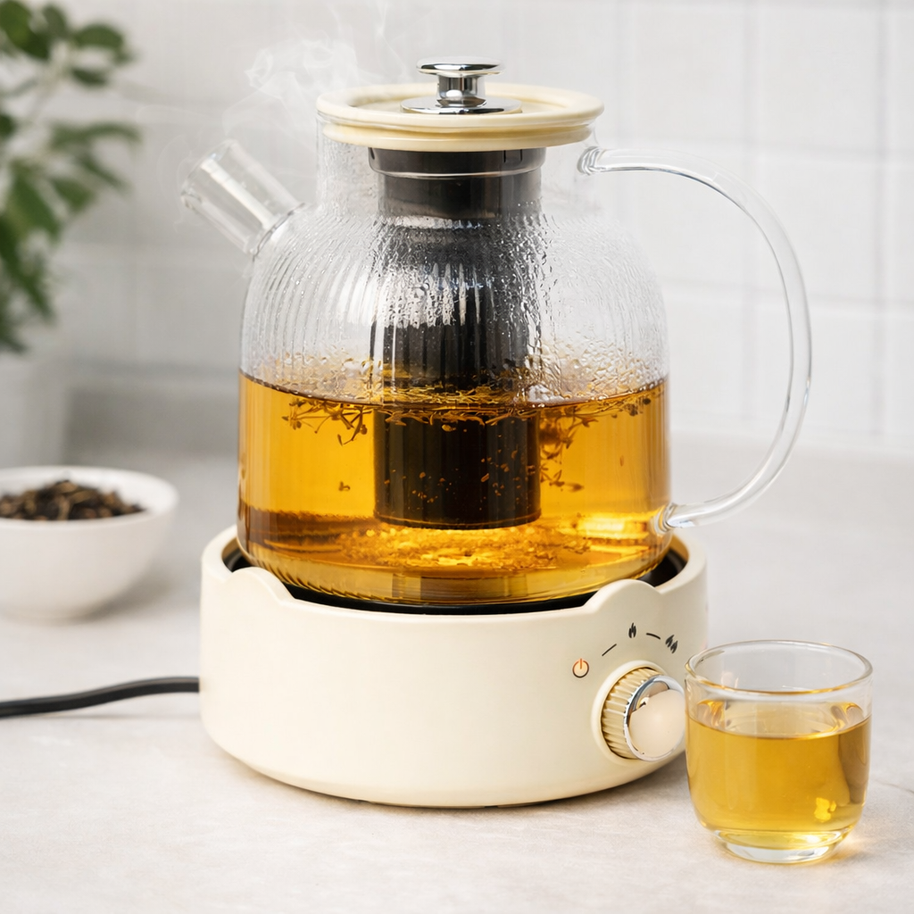 كاتيل بايركس شفاف مع مصفاة داخلية للشاي والاعشاب بسعة 2 لتر