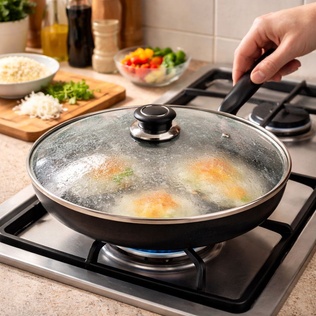 طاسة تيفلون بغطاء زجاجي بمقبض لسهولة الحمل - مقاس 30 سم