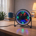 مروحة ليد مكتب بساعة رقمية تدور 360 درجة تعمل بالشحن