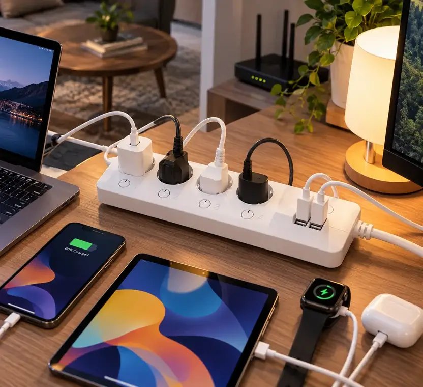 مشترك كهربائي ذكي 16 أمبير بـ 4 مخارج و2 منفذ USB وواي فاي للتحكم من الموبايل ومتابعة استهلاك الكهرباء