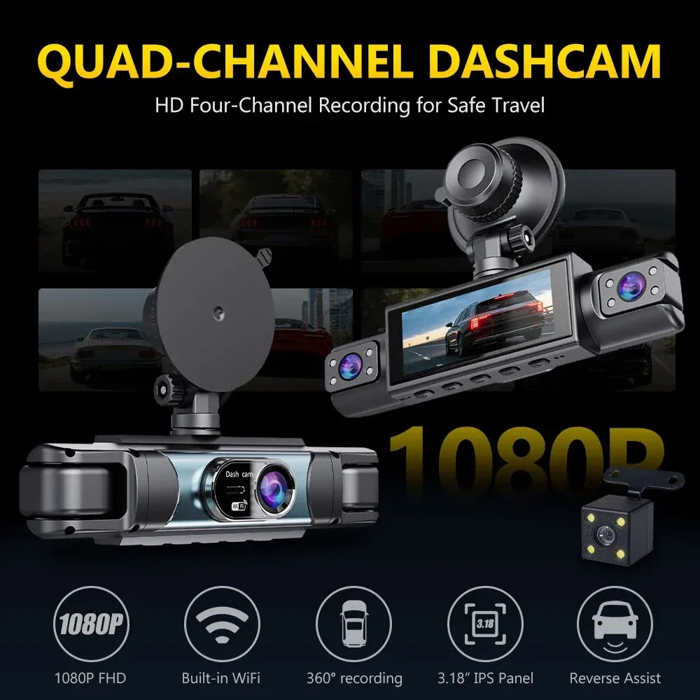 كاميرا مراقبة للسيارة 4 كاميرات أمامية وخلفية وجانبية بدقة 1080P ورؤية ليلية