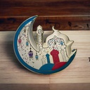 طبق تسالي هلال وجامع  بورسلين لتقديم التمر والمكسرات والكاندي للضيوف في رمضان بشكل شيك