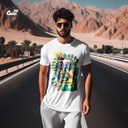 Crazy Face  تيشيرت اوفر سايز قطن باللون الأبيض للرجال