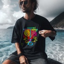 Urban Art تيشيرت اوفر سايز قطن باللون الاسود للرجال