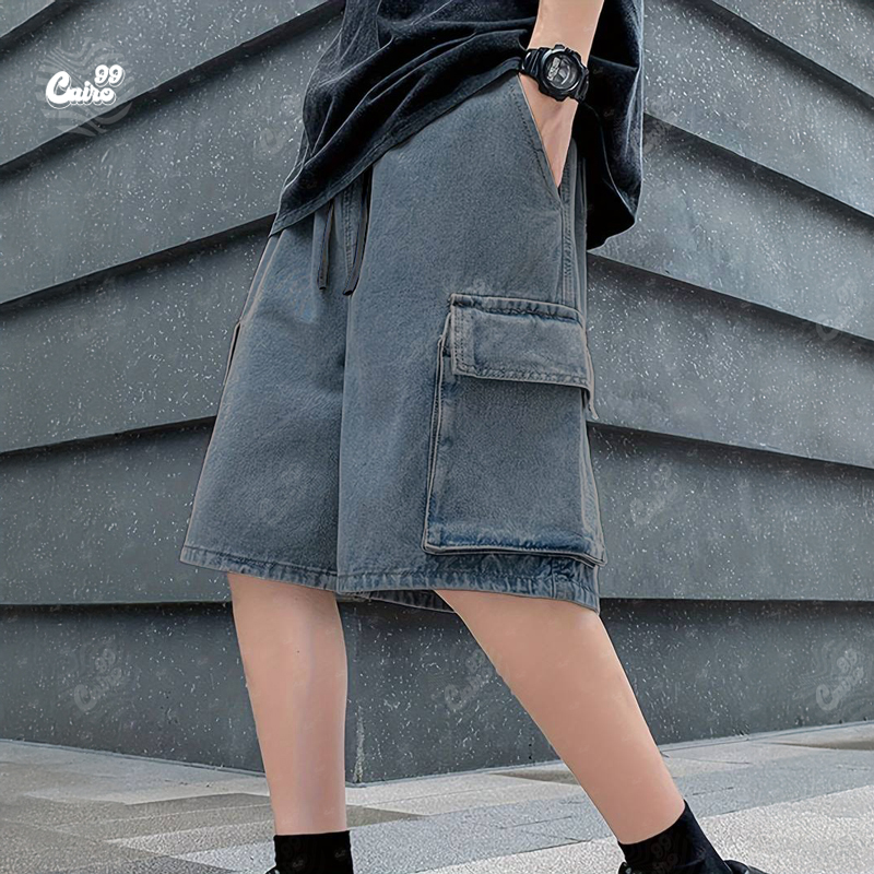 شورت اوفر سايز قطن باللون الرمادي للرجال