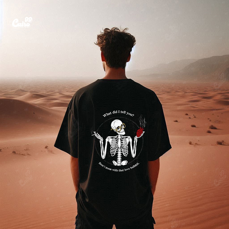 What Did I Tell You ? تيشيرت اوفر سايز قطن باللون الاسود للرجال