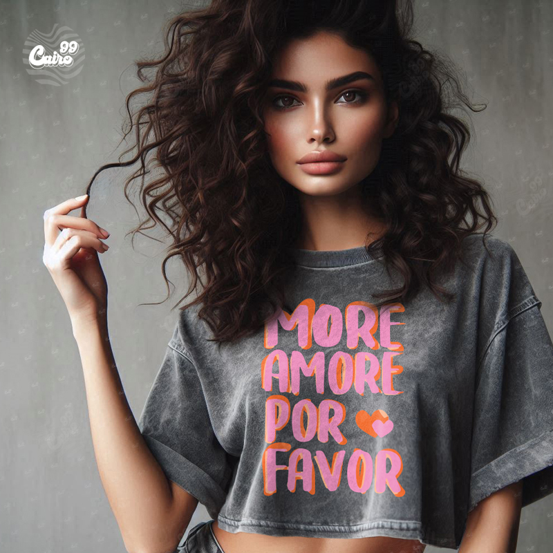 More Amore Por Favor كروب توب اوفر سايز باللون الرمادي