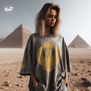 Golden Isis Wings  تيشيرت اوفر سايز قطن باللون الرمادي للنساء