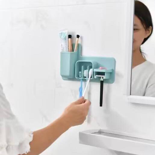 حامل ومنظم سيليكون لفرش ومعجون الاسنان لاصق علي الحوائط والاسطح الملساء