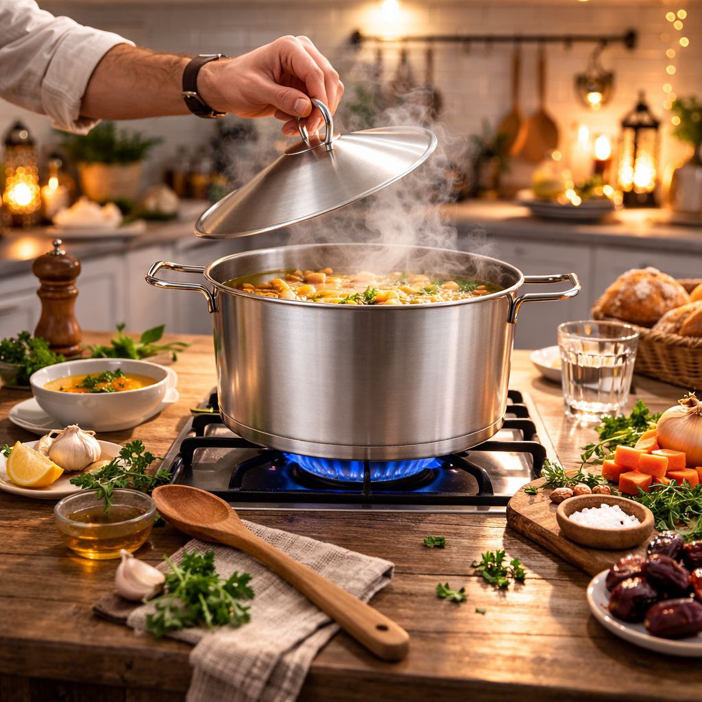 حلة استانلس ستيل تركي مقاس 24 * 12سم بغطاء ويدين لسهولة الحمل