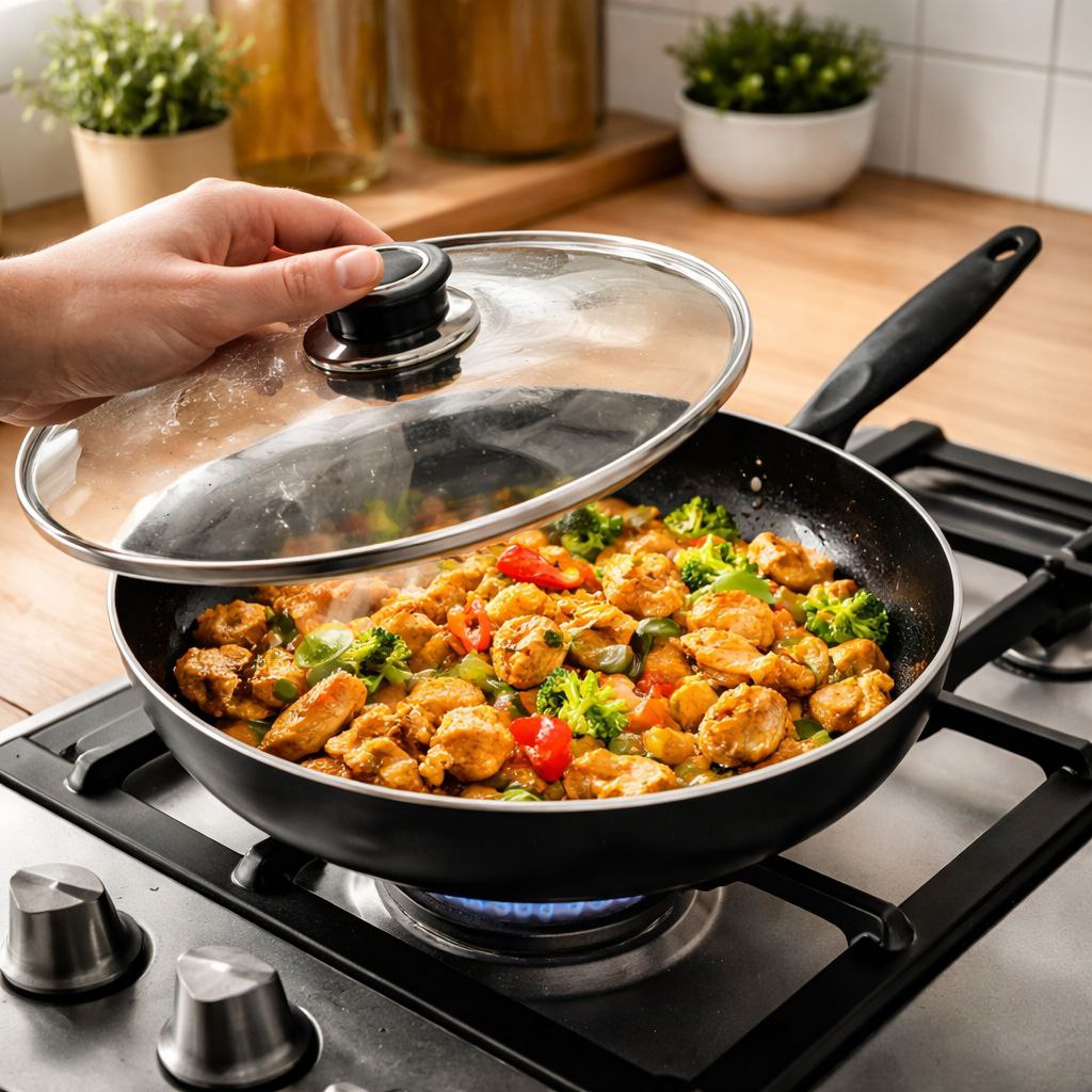 طاسة تيفلون بغطاء زجاجي بمقبض لسهولة الحمل - مقاس 30 سم