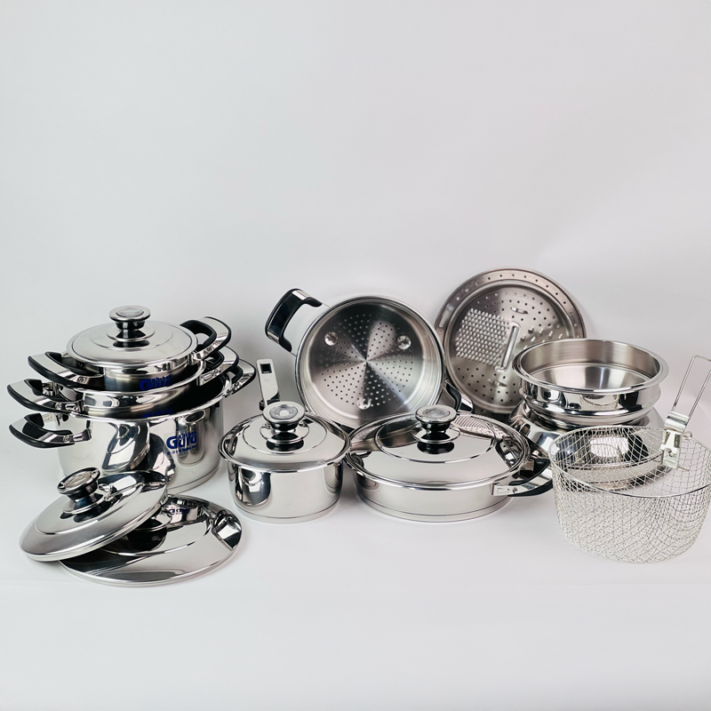 طقم حلل استانلس ستيل للطهي 22 قطعة