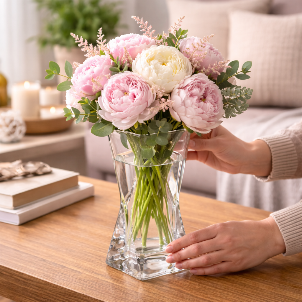 فازة ورد شيك طويلة بتصميم مختلف لتجديد ديكور البيت