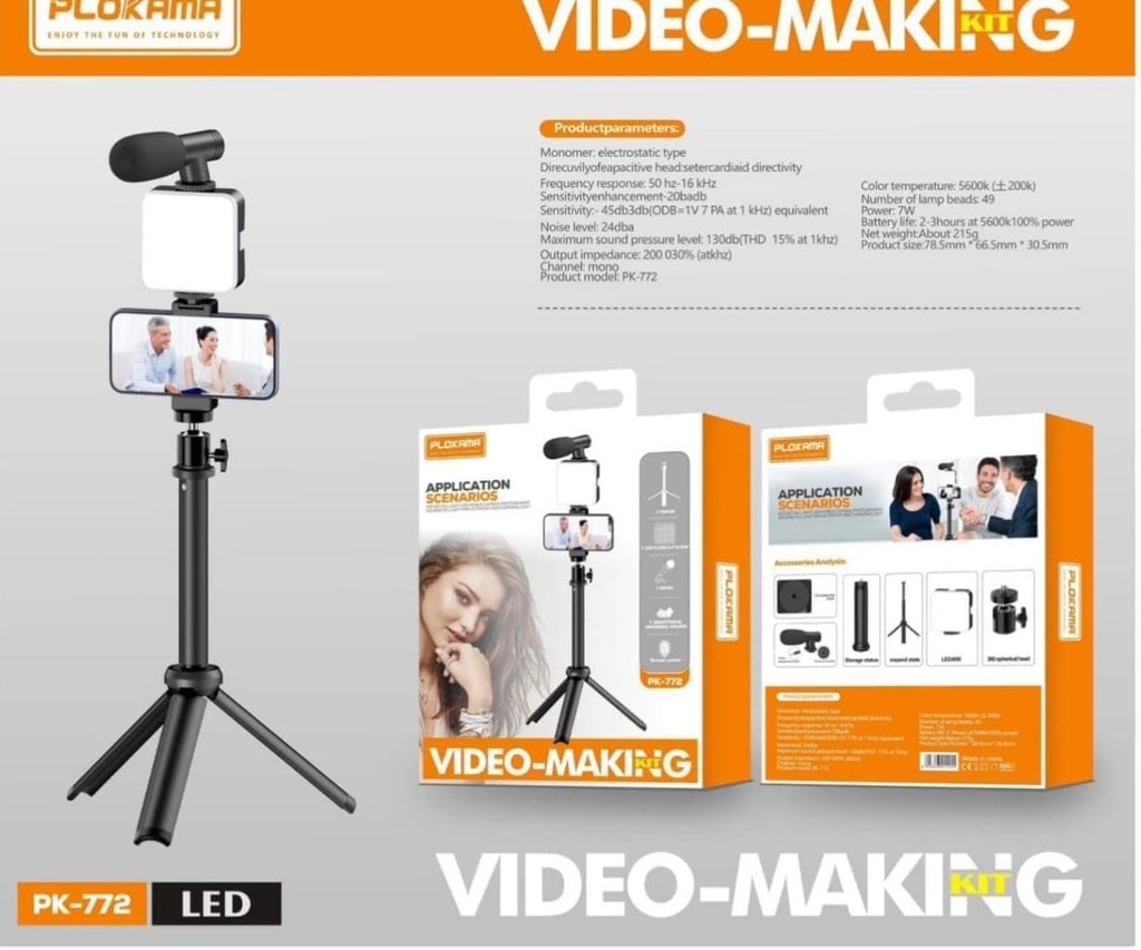 ترايبود وهولدر للموبايل مع رينج لايت وميكروفون وريموت للتحكم عن بعد للفيديو ميكرز