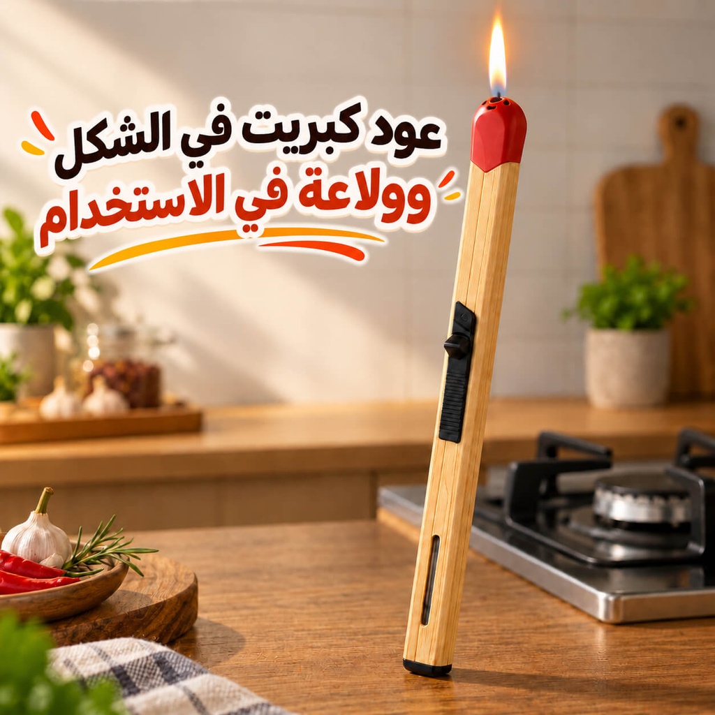 ولاعة غاز على شكل عود كبريت قابلة لإعادة التعبئة