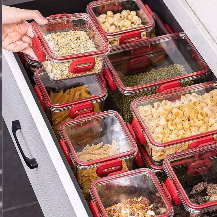 طقم علب اكليريك 3 قطع بمقاسات مختلفة لحفظ وتنظيم الطعام والبقوليات بغطاء محكم الغلق