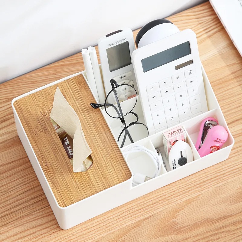 منظم مقسم 6 خانات لحمل علب المناديل وادوات الميكب والعناية بالشعر والبشرة والريموت والاسلاك لغرف النوم والليفنج