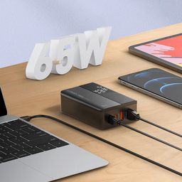[HH00016302] USB ومنفذين TYP-Cشاحن مكتبي بشاشة ليد بقوة  65 واط مع منفذين