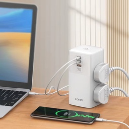 [HH00016308] بقوة 2500 واط USB ومنفذ Type_C مشترك كهربائي وشاحن ب 4 منافذ للفيش و منفذين