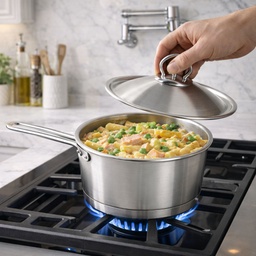 [HH00018836] كسرولة استانلس ستيل تركي بغطاء ويد لسهولة الحمل مقاس 18سم