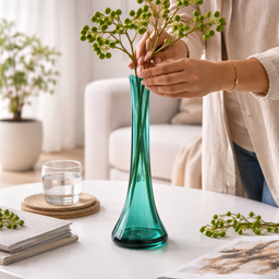 [HH00018958] فازة ورد شيك طويلة باللون الأخضر لتجديد ديكور البيت