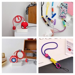 [HH00019263] طقم ميدالية تعليق للموبايل + كفر لحماية الاشحن بأشكال كرتونية مجسمة