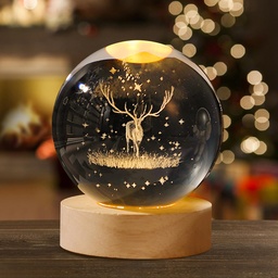 [HH00019362] بلورة كريستال ثلاثية الابعاد بتصميم غزالة بقاعدة خشبية قابلة للفصل