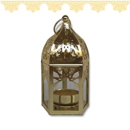 [HH00002917] فانوس رمضان شمعة ذهبي مزخرف بزجاج شفاف