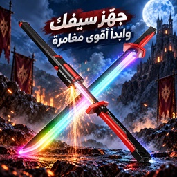 [HH00036048] سيف ليزر ليد للأطفال بإضاءة 7 ألوان ورذاذ بخار وشرارة ومؤثرات صوتية قابل لإعادة الشحن