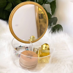 [HH00004033] علبة اكليريك ومرايا مقسمة لتنظيم الاكسسورات والمجوهرات بغطاء خشبي