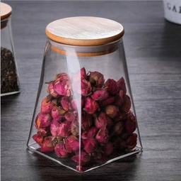 [HH00004916] برطمان زجاج غطاء خشب ‏500 ملي ‏لحفظ وتنظيم ادوات المطبخ والإكسسوارات والميكب‏