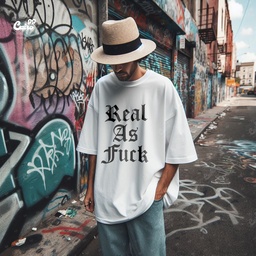 Real As Fuck تيشيرت اوفر سايز قطن باللون الابيض للرجال