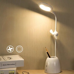 [HH00012030] اباجورة مكتب تاتش 3 في 1 مزودة بمروحة ومقلمة تعمل بالشحن بيو اس بي