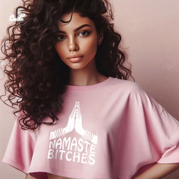Namaste Bitches كروب توب اوفر سايز قطن باللون البينك